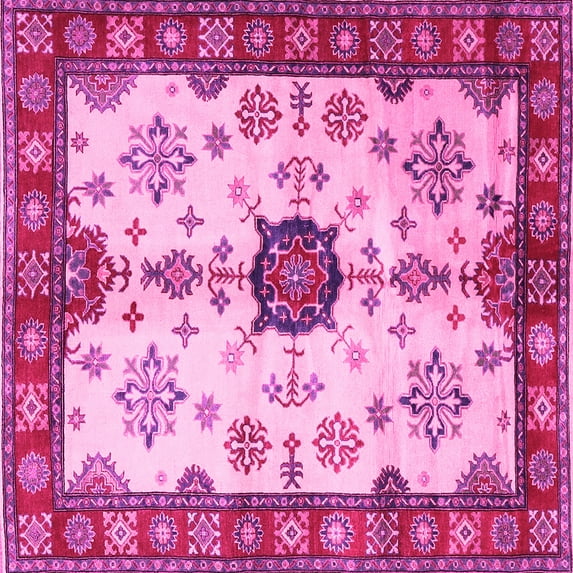 Ahgly Company Indoor Square Geometric Pink Traditional Area Rugs, 3' Square