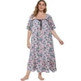 thumbnail image 6 of Womens Plus Size Nightgowns Sleepwear Floral Square Neck Loungewear,Victorian Short Sleeve Pajama Maxi Dress Casual Nightdress,XL-5XL, 6 of 9