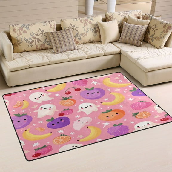 Non-Slip Area Rug 31"x20" Indoor Washable Floor Mats Carpet Printed for Living Room, Bedroom, Home Decor Fruit and Little Ghosts