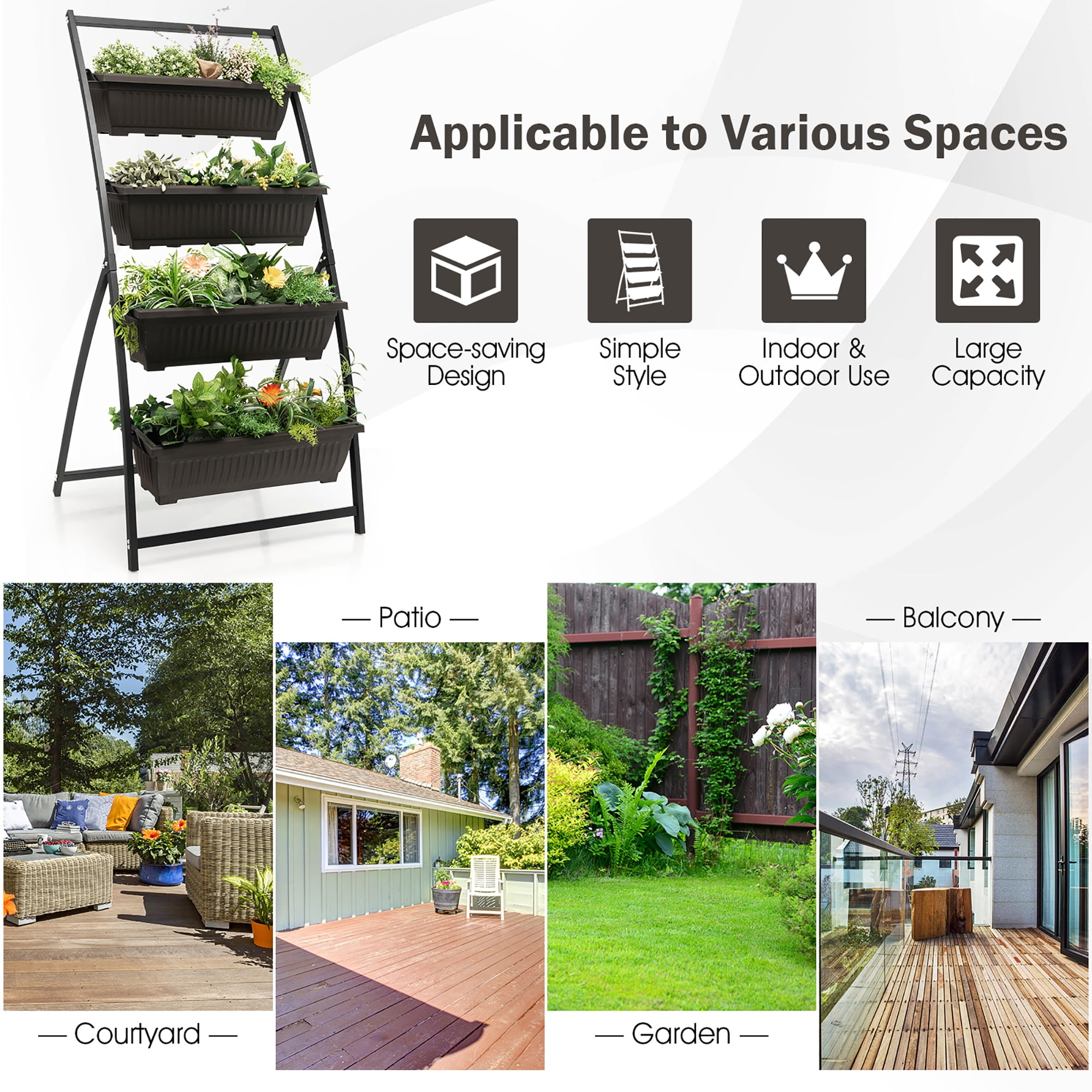 Costway 5 FT 4-Tier Vertical Raised Garden Bed Elevated Planter Box w/4 Container Boxes