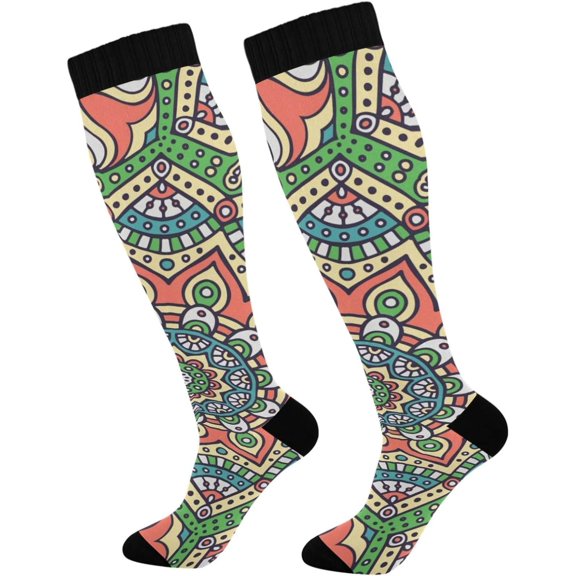 GZHJMY Mandala Compression Socks, Women Men Long Stocking (20-30mmHg), Travel Knee High Stockings for Athletic Sports,Running,Cycling,Nursing