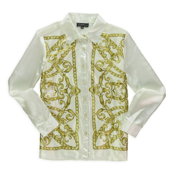 Elementz Womens Gold Chain Button Up Shirt, Off-White, Small