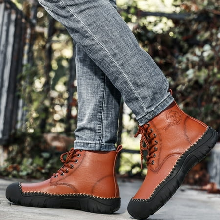 

YOTAMI Mens Shoe High-top Boys Boots Casual Fashion British Style Retro Desert Tooling Boots Slip on Brown 8.5