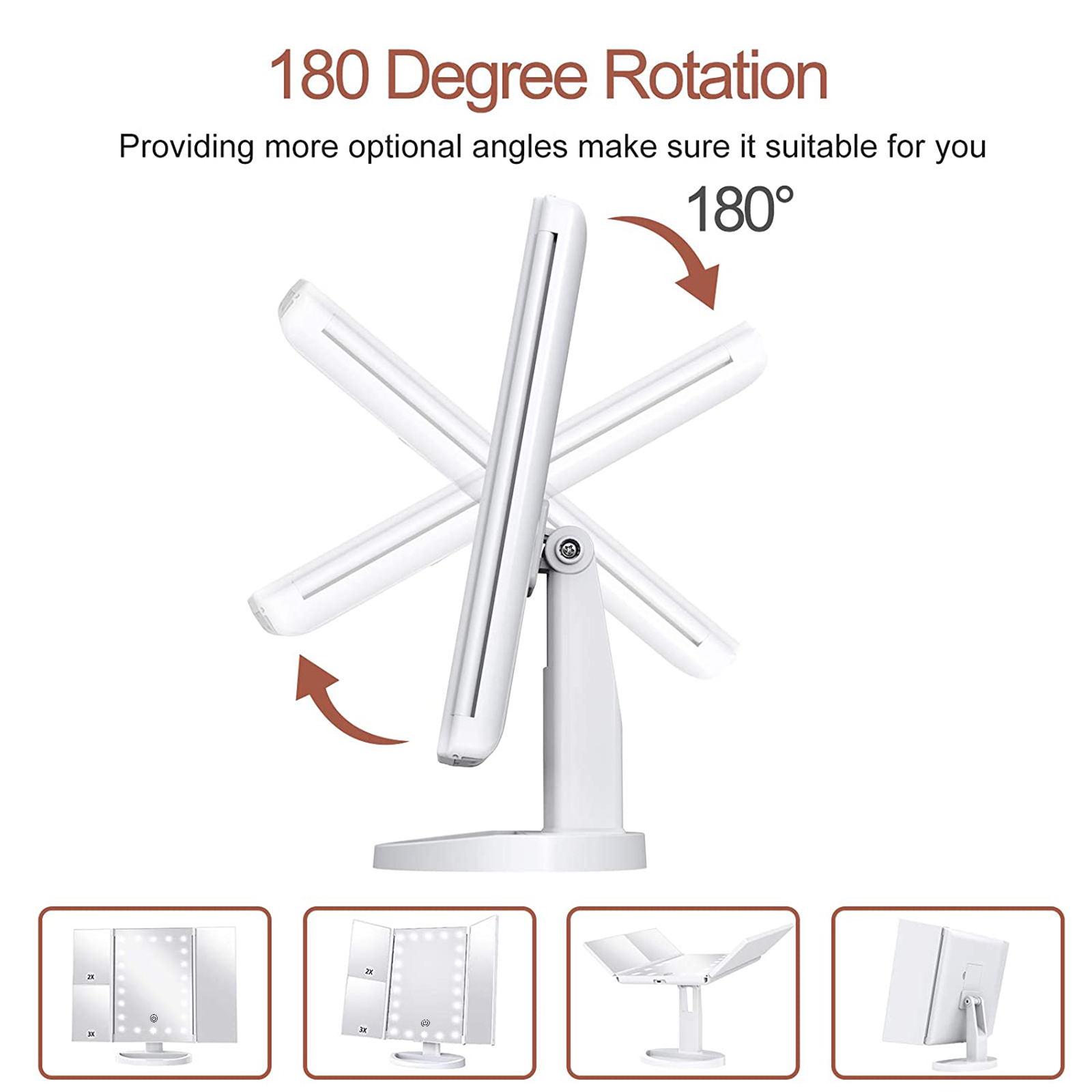 BN-LINK Trifold LED Lighted Makeup Mirror with 10X Mirror photo 5