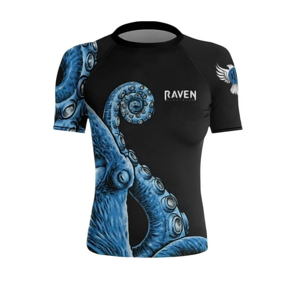 Raven Fightwear Women's Kraken Octopus BJJ Rash Guard Short Sleeve MMA Black/Blue