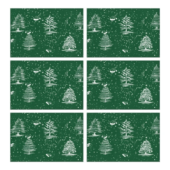 Christmas Placemats Set Of 6, 12x18 Inch, Heat Resistant & Washable, Non, Durable PVC for Xmas Party Dining Table Decor.