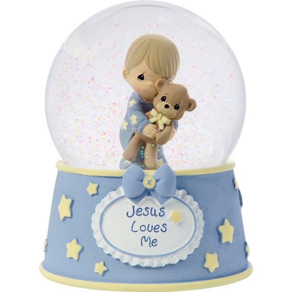 Precious Moments Jesus Loves Me Baby Boy With Bear Baptism Snow Globe, 1 Each