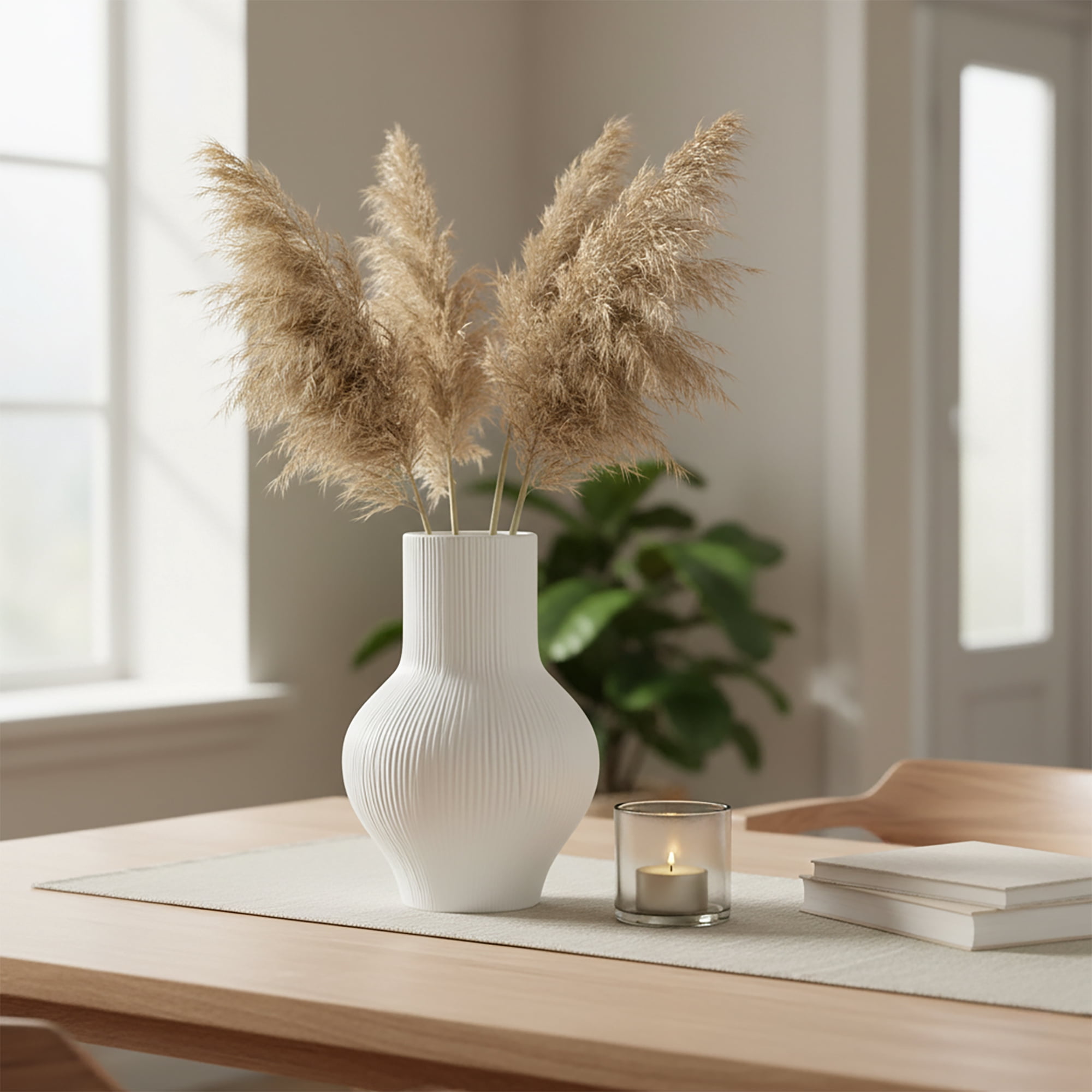 Better Homes & Gardens Soft Curve 10 in White Ribbed Ceramic Decorative Vase
