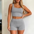 thumbnail image 2 of Arlun Women's 2 Piece Outfits Sleeveless Square Neck Crop Top High Welt Bodycon Shorts Set Y2k Solid Color Stretchy Slim Fitted Summer Matching Sets for Yoga Fitness Wear Grey XXL, 2 of 6
