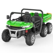 24V Kids Ride on Cars with 2 Seats, Battery Powered Electric Tractor with Tipping Bucket Trunk, Music, LED Light, 6 Wheels