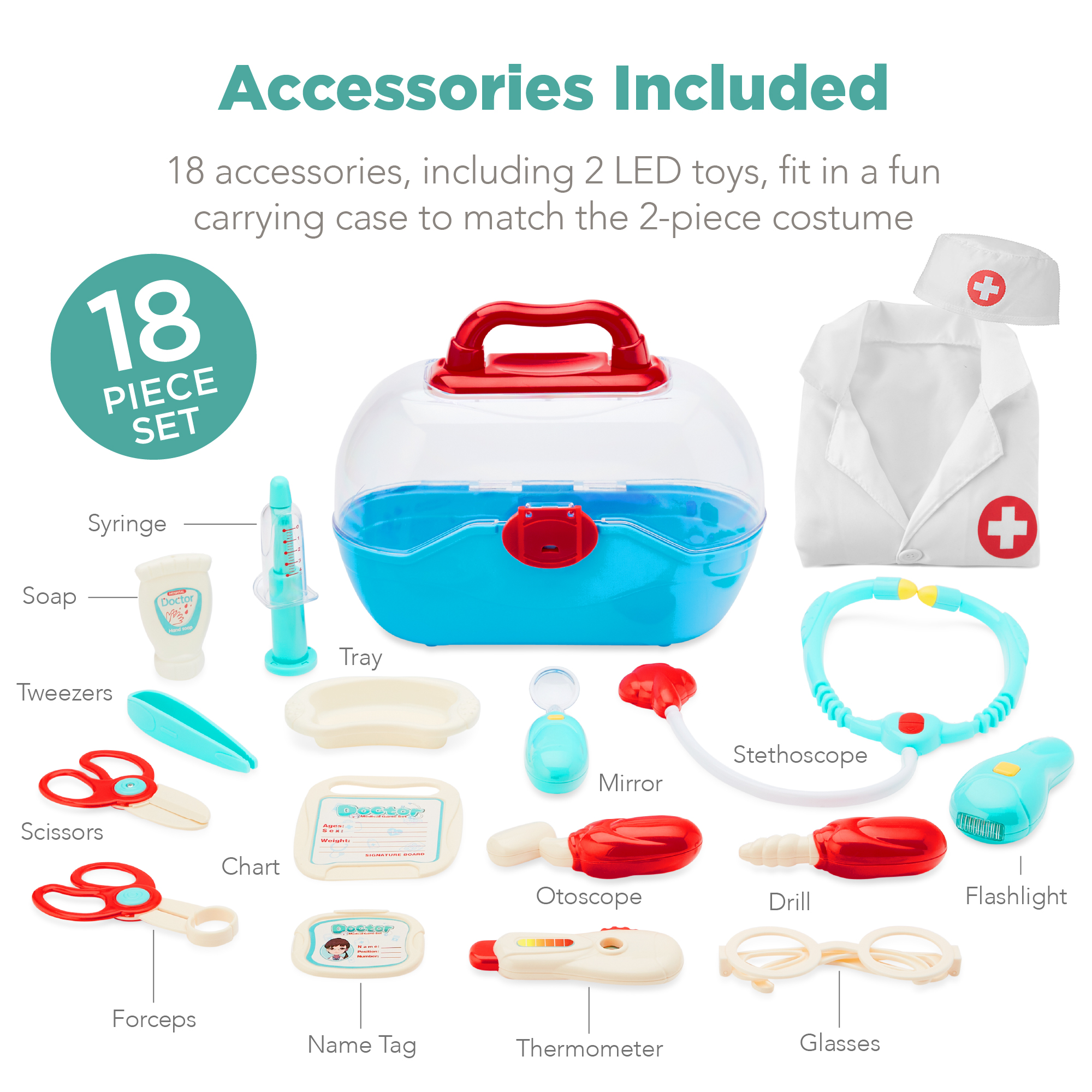 Best Choice Products Doctor Outfit Play Set with 18 Accessories photo 4