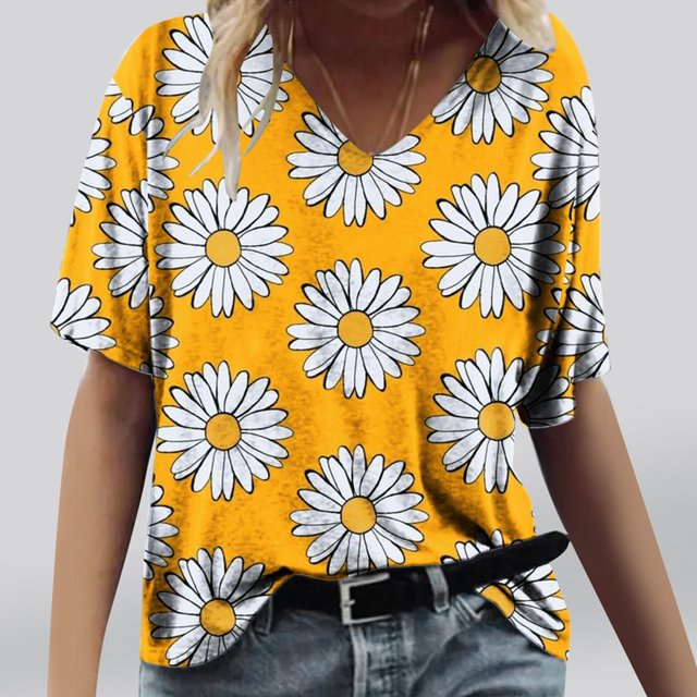zanvin Haut pour Femmes, T-shirt Décontracté à Manches Courtes et Col en V Imprimé Mode pour Femmes