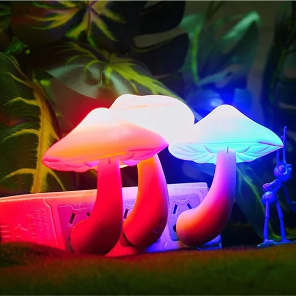 2X Led Night Lights Mushroom Gradient Light Sensor Plug-In Wall Lamps Home Decor
