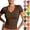 05# Brown, variant on Womens Tops Short Sleeve Basic Tees Casual V Neck Slim Fitted T-Shirts Summer 2026 Trendy Fashion,Fluorescent Green 2XL