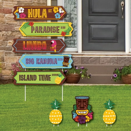 Summer Office Decorations Tiki Luau Street Sign Cutouts - Tropical Hawaiian Summer Party Yard Signs & Decorations - Set of 8 ()