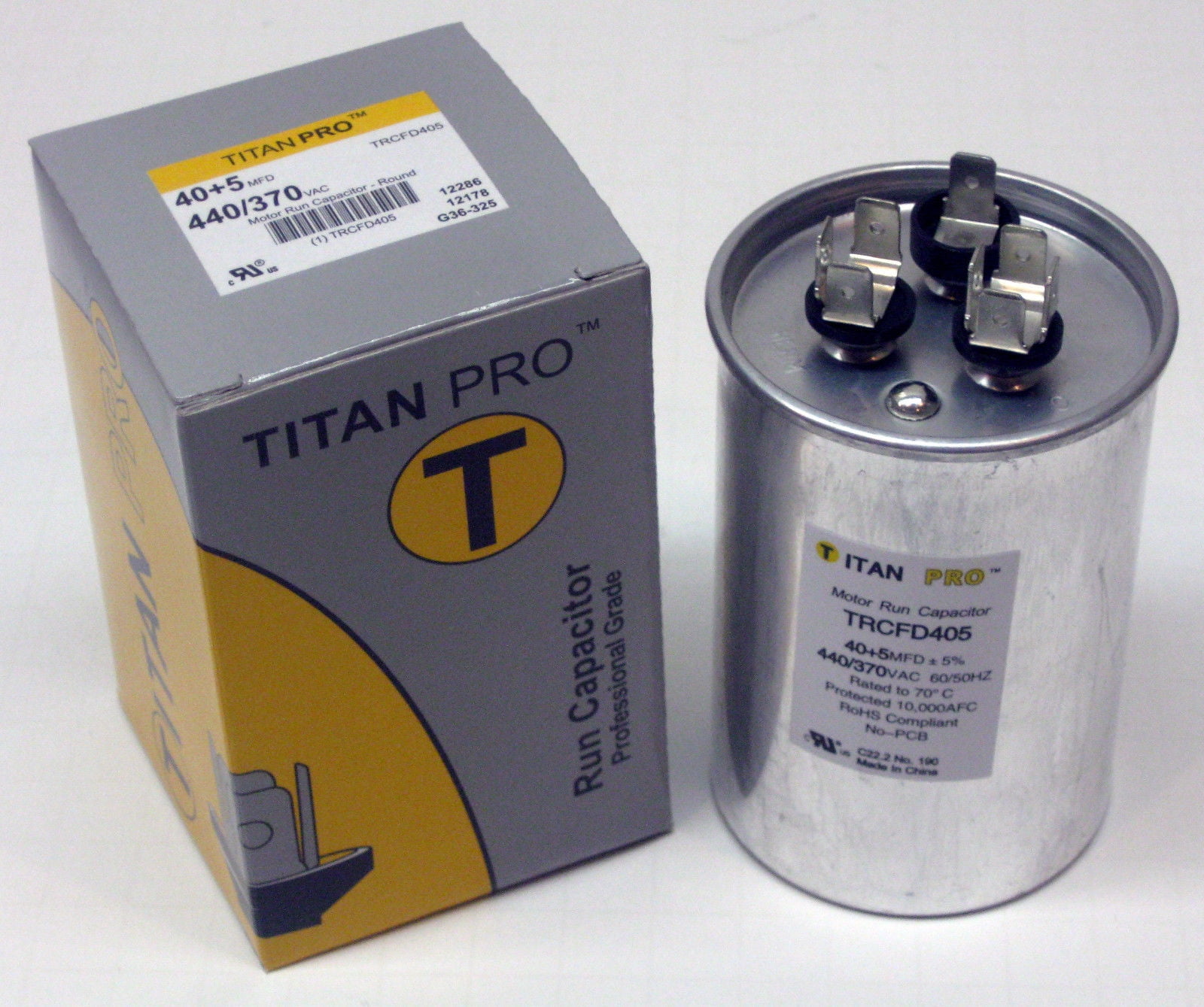 TitanPro TRCFD405 HVAC Round Dual Motor Run Capacitor. 40/5 MFD/UF 440/