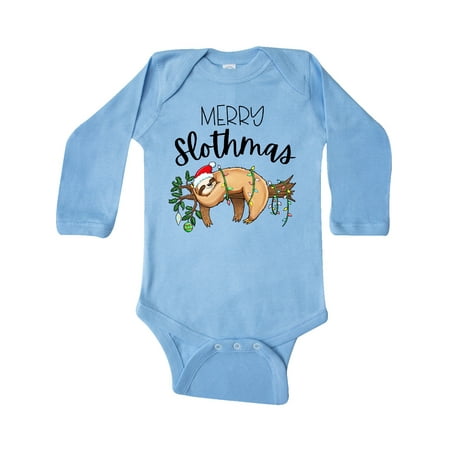 

Inktastic Merry Slothmas Cute Christmas Sloth in Hat with Lights Gift Baby Boy or Baby Girl Long Sleeve Bodysuit