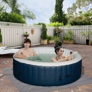 Tomshoo 4-6 Person Inflatable Portable Hot Tub Spa 82'' x 26'' Outdoor Round Heated Spa w/ 130 Bubble Jets, Cover, Filter Cartridges - Blue