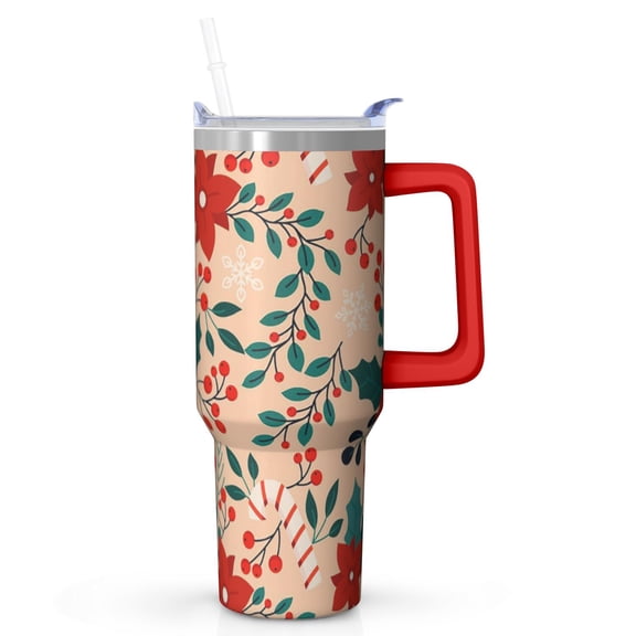 40oz Christmas Ornaments Tumbler with Lid and Straw, Stainless Steel Cup with Handle Elk Travel Coffee Mug, Christmas Gifts