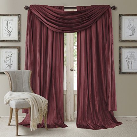 Athena Faux Silk Window Curtain and Scarf Set - 52" x 108" - Red - Elrene Home Fashions