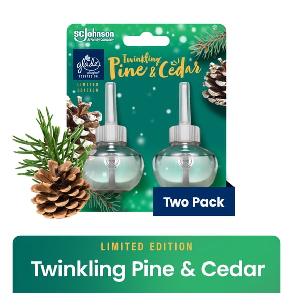 Glade PlugIns Scented Oil, Air Freshener, 2 Refills, Twinkling Pine & Cedar, 0.67 oz Each, 1.34 oz Total