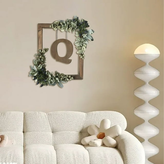 BKER Wooden Alphabet Wreath For Wall Home Living Room Bedroom Decorative Letter Sign With Hook And Rope For DIY Word Display