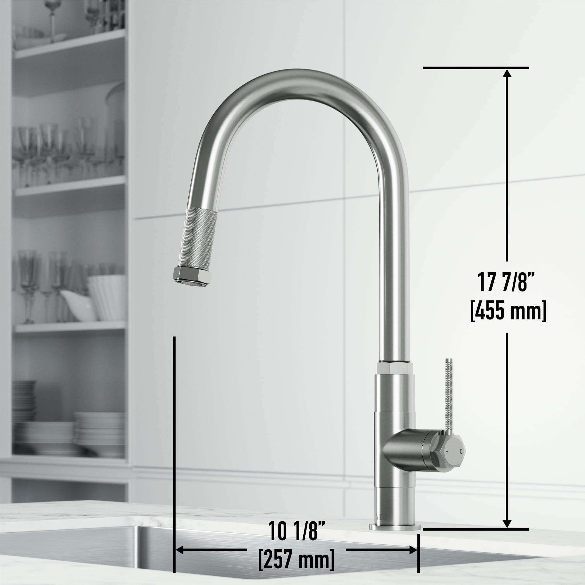 Open Box VIGO Hart Arched Single Handle Pull-Down Spout Kitchen Faucet in Stainless Steel