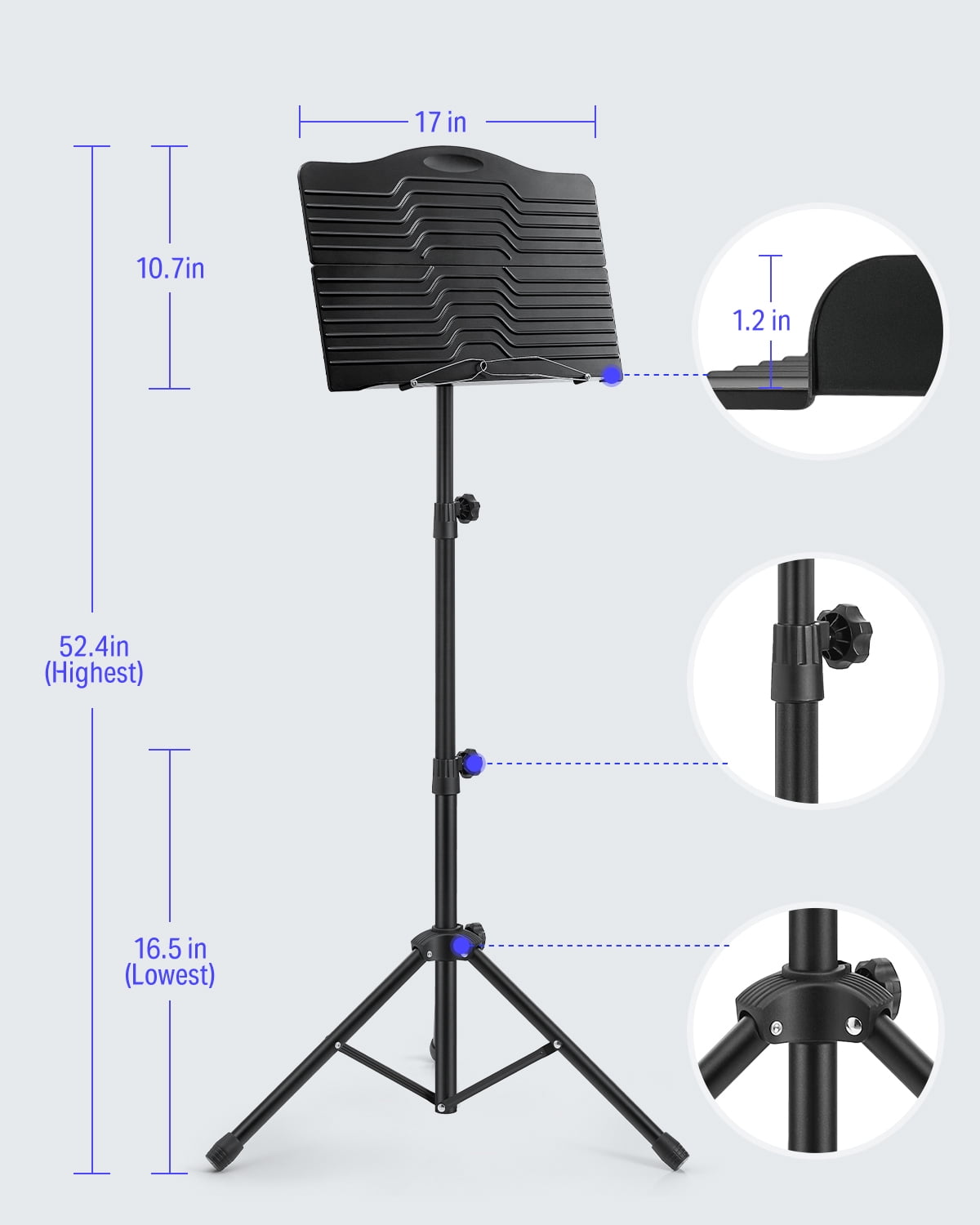 Donner Sheet Music Stand with Detachable Hanger for Guitar, Ukulele, Violin, Portable Metal Music Stand with Light