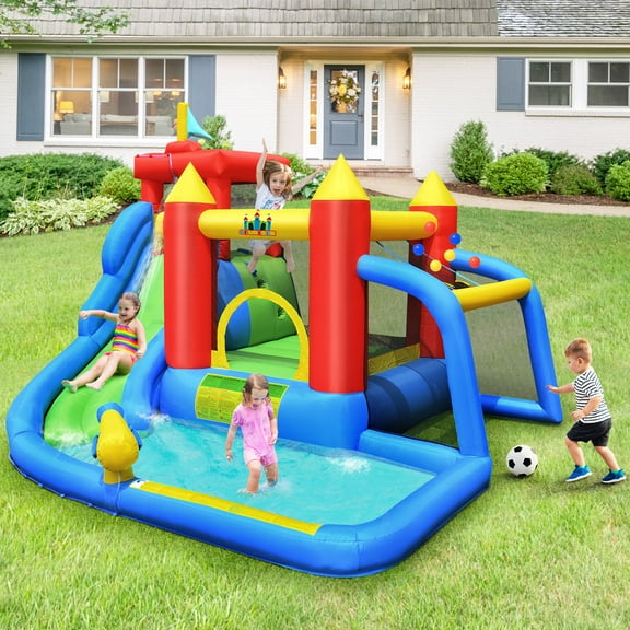 Infans Inflatable Bouncer Water Slide Bounce House Splash Pool without Blower
