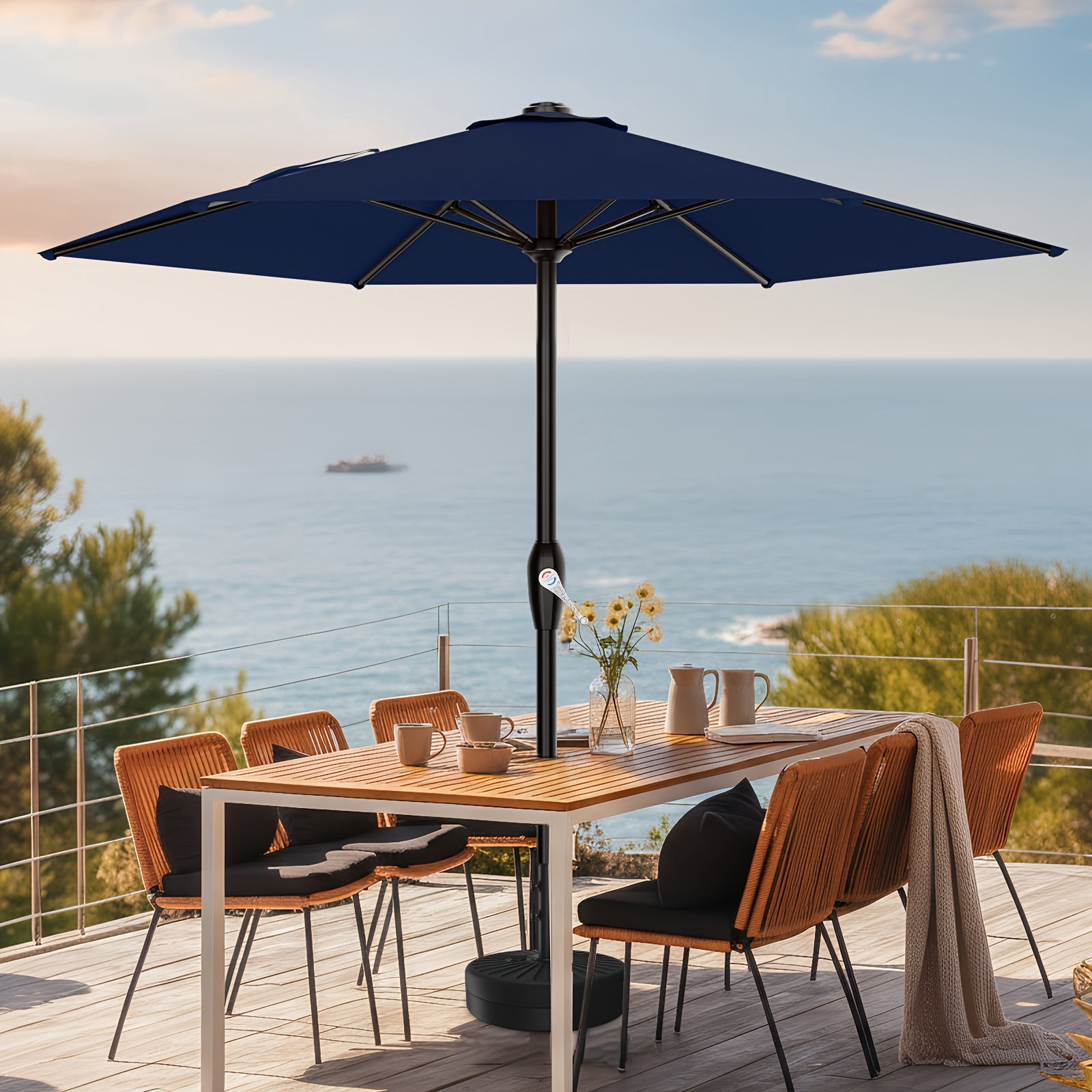 7.5ft Heavy Duty Outdoor Patio Umbrella, Windproof Market Umbrella with 6 Fiberglass Ribs, UV Protection Canopy with Crank Handle for Backyard Beach Pool, Base Sold Separately
