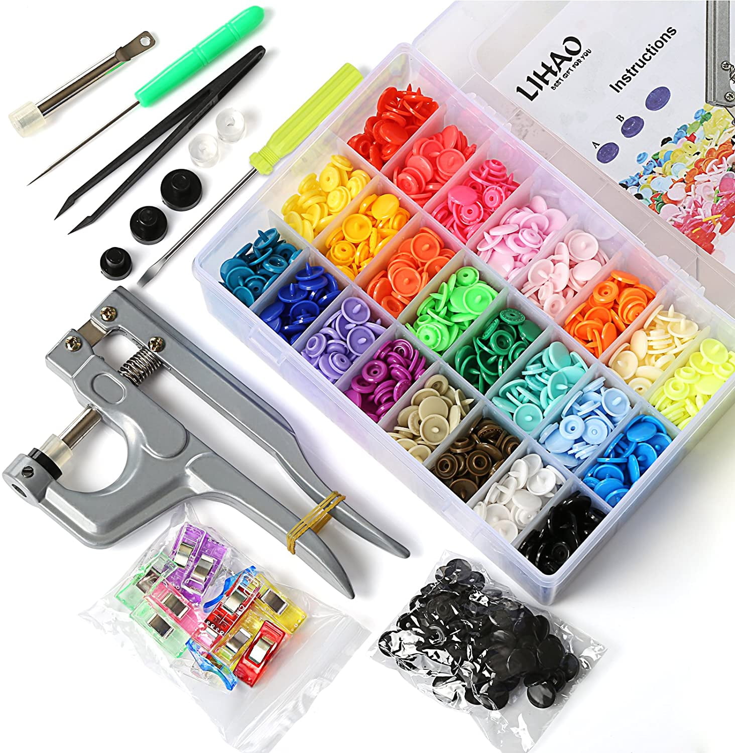 Naler Snaps and Snap Pliers Set, 375 Sets T5 Plastic Buttons for Sewing