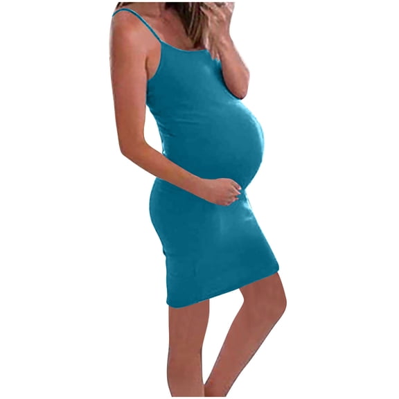 Womens Summer Maternity Dresses Spaghetti Strap Bodycon Mini Dress Casual Camisole Sleeveless Dresses for Daily Wearing or Baby Shower