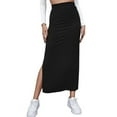 thumbnail image 4 of Slit Long Skirt, Bodycon Long Skirt Solid Color Elastic Easy Matching  For Vacation Green,Red,Brownness,Brown,Black, 4 of 6