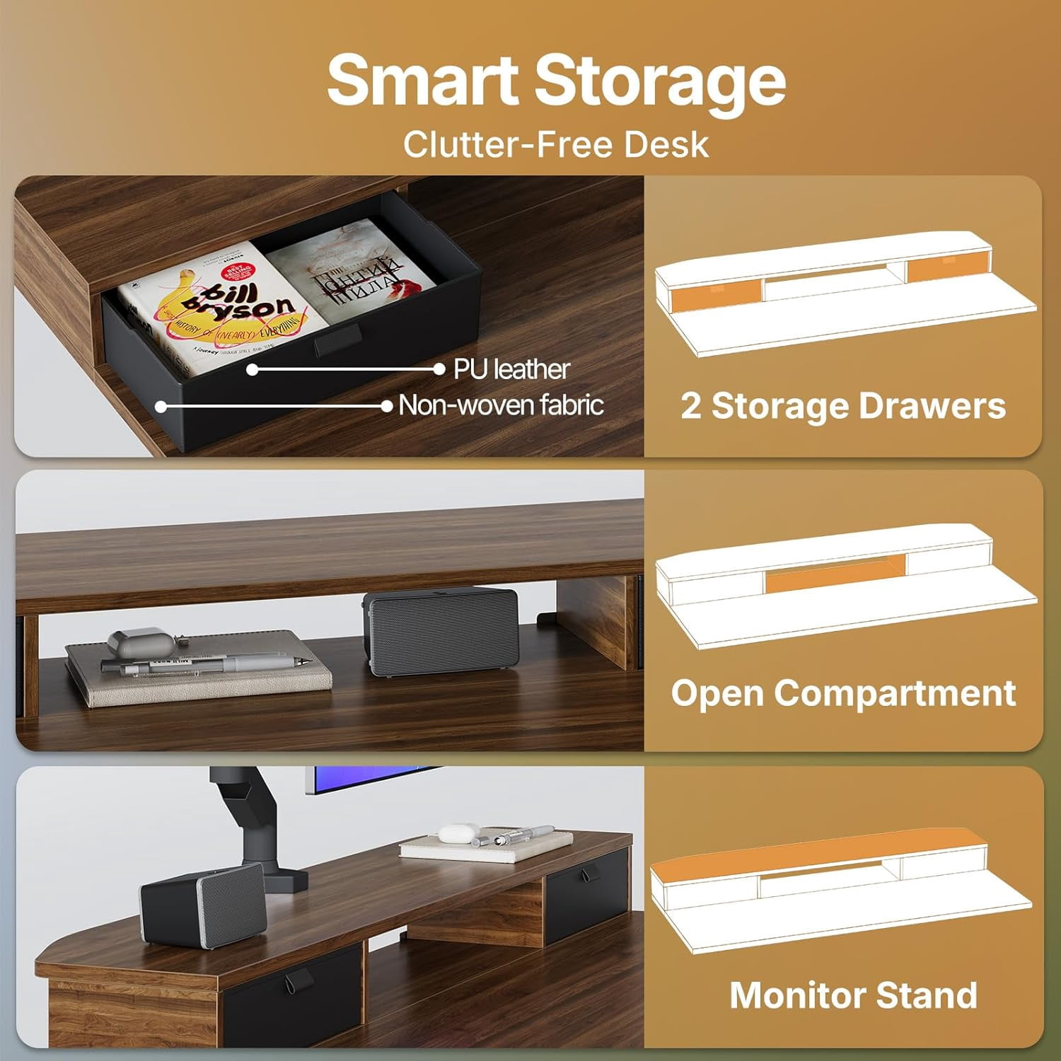 40 x 24 Inch Small Electric Standing Desk with 2 Drawers, Height Adjustable Sit Stand Desk with 4 Memory Settings, Walnut