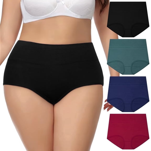 Loritta Womens Panties Plus Size Underwear for Women High Waisted Cotton Panties Full Coverage Briefs for Ladies, 4 Pack, XL-5XL