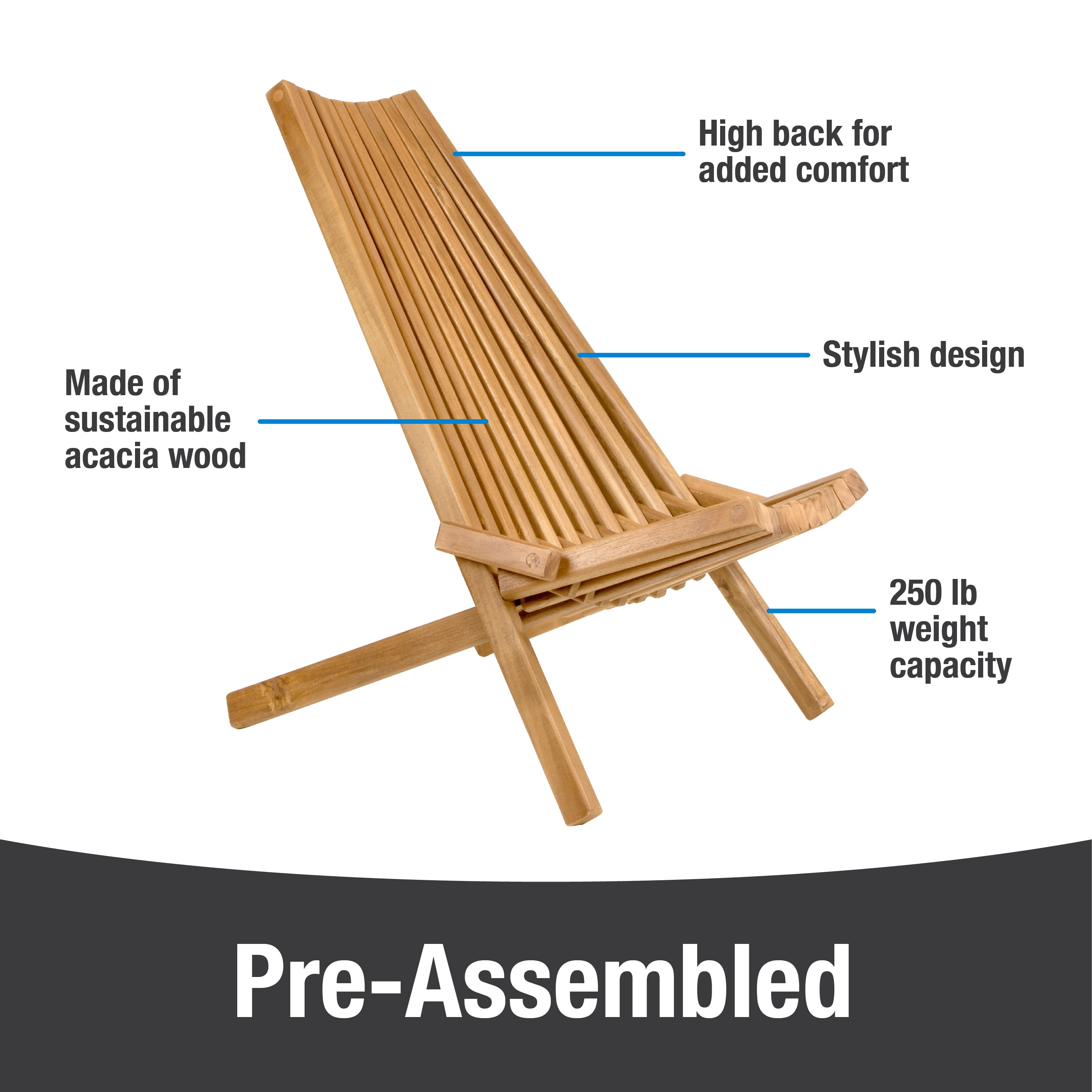 Buy CleverMade Tamarack Folding Wooden Outdoor Chair Foldable Low