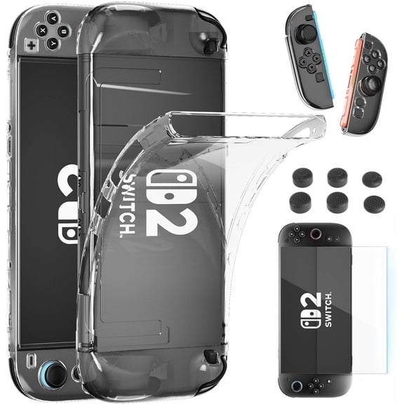 Soft TPU Protective Case for Nintendo Switch 2 - with 4K HD Screen Protector, Joy-Con Cover & 6 Thumb Grips, Shock-Absorption & Anti-Scratch