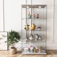 thumbnail image 4 of Modern Glass Display Cabinet with LED Lights, Quick-Assembly Antique Cabinet, Tempered Glass Bookshelf for Living Room/Bedrooms (2-Door 4-Shelf, Transparent+White), 4 of 9