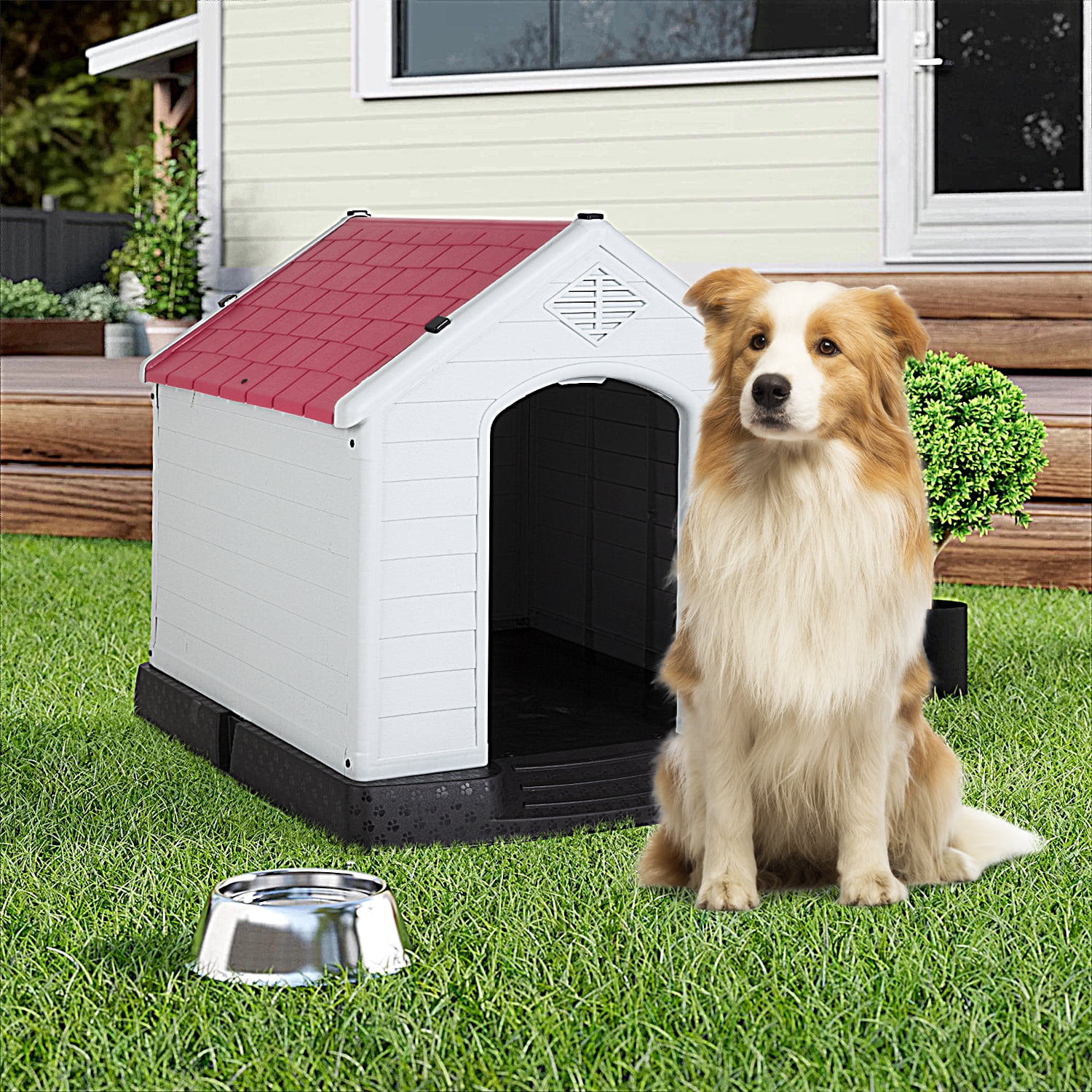 BestPet 32Inch Large Dog House,Red,Plastic.