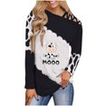 thumbnail image 1 of Mujeres manga larga fuera del hombro correa cruzada Tops vacas impresas blusa túnica Tops Fridja  hkj5414, 1 of 4