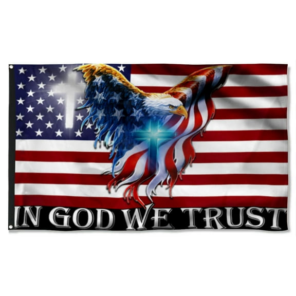 Cayyon Christian Flag 3x5Feet In God We Trust, Christian Cross, American Eagle Flag Banner with 2 Brass Grommets