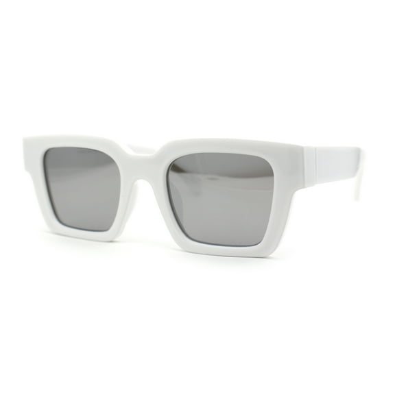 Mod Trendy Thick Horn Rim Hipster Sunglasses White Silver Mirror