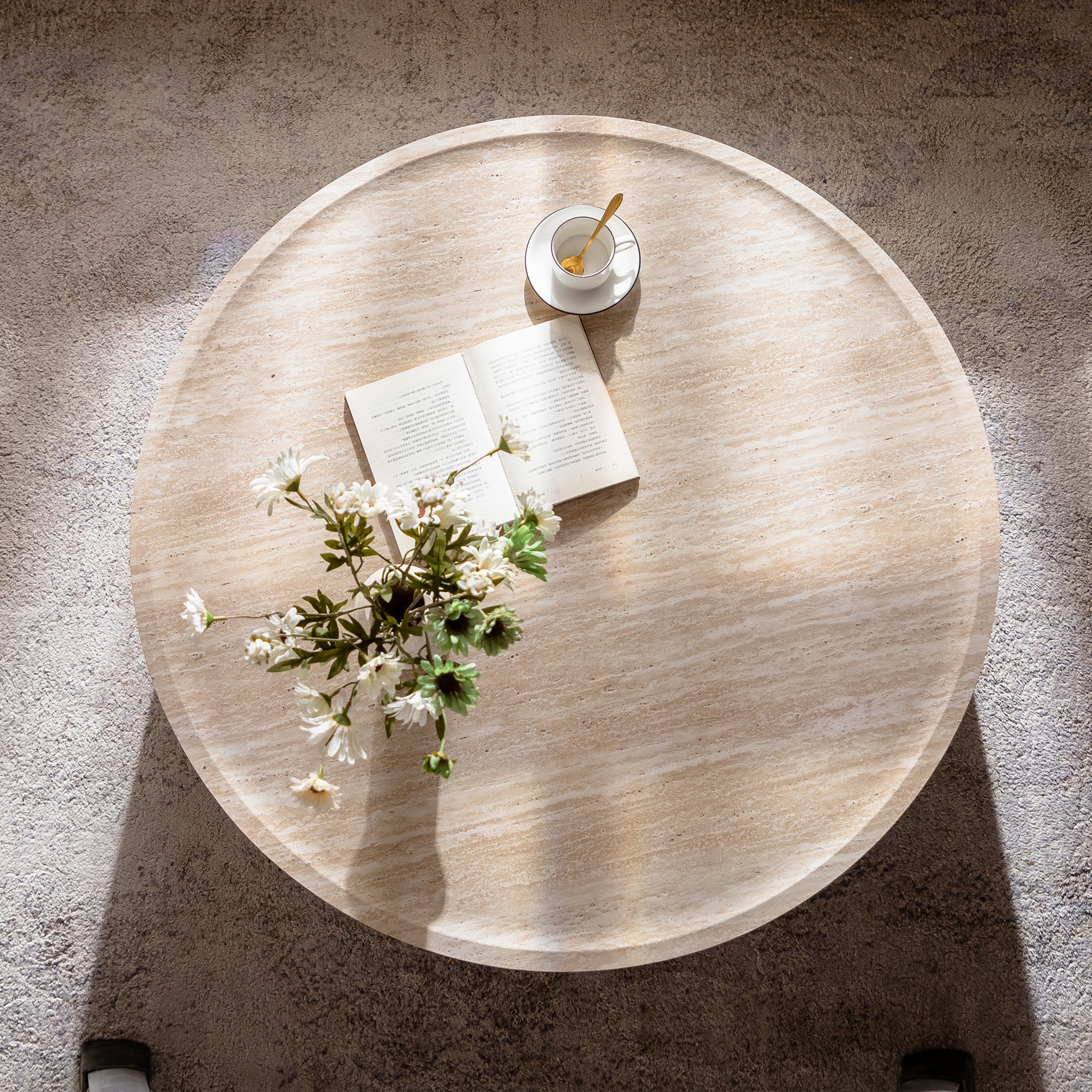 Noble House Xandric 39.37" Round Drum Coffee Table with Mars Pattern, Modern Magnesium Oxide Accent Table, Amber