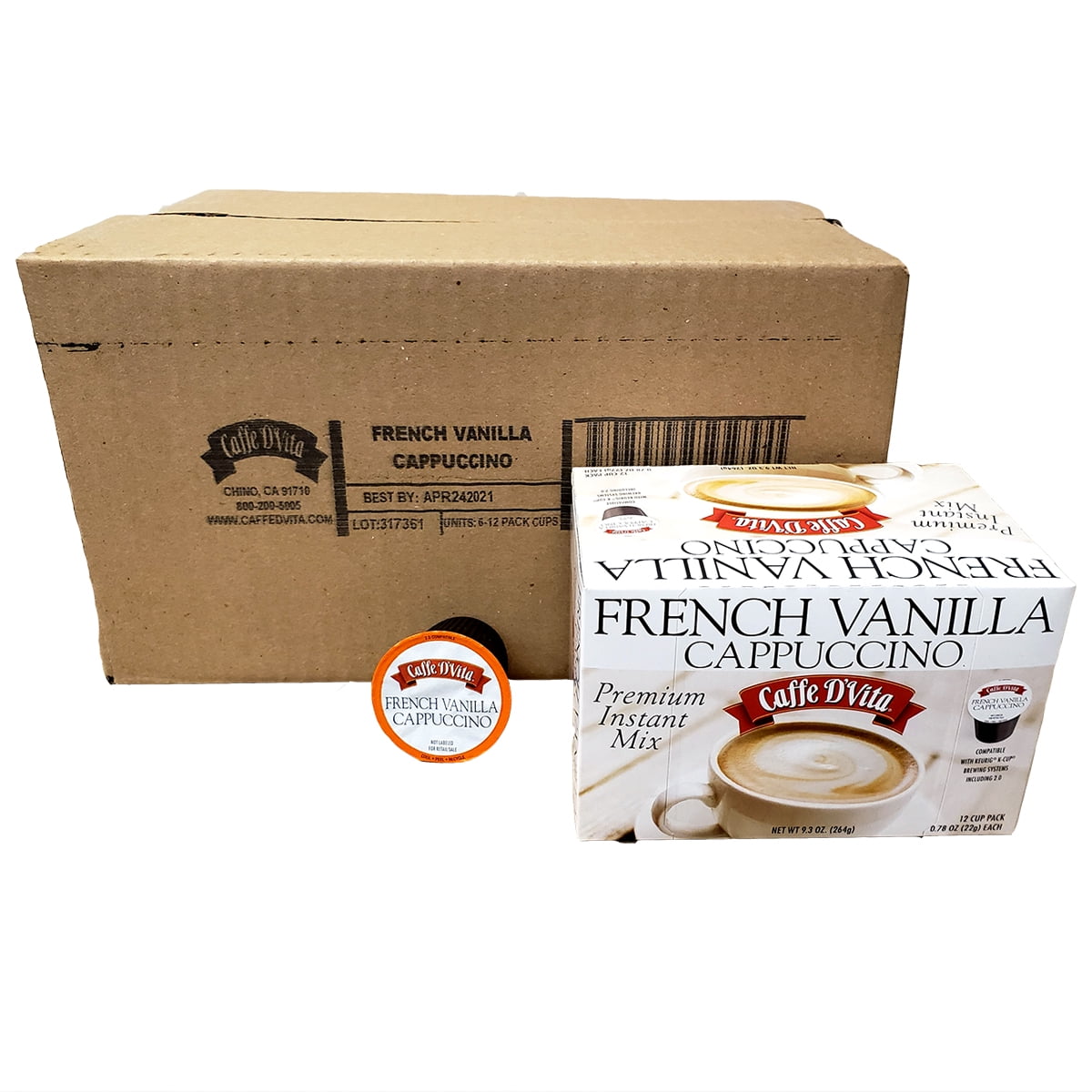 Caffe D'Vita French Vanilla Cappuccino Medium Roast KCup Coffee Pods