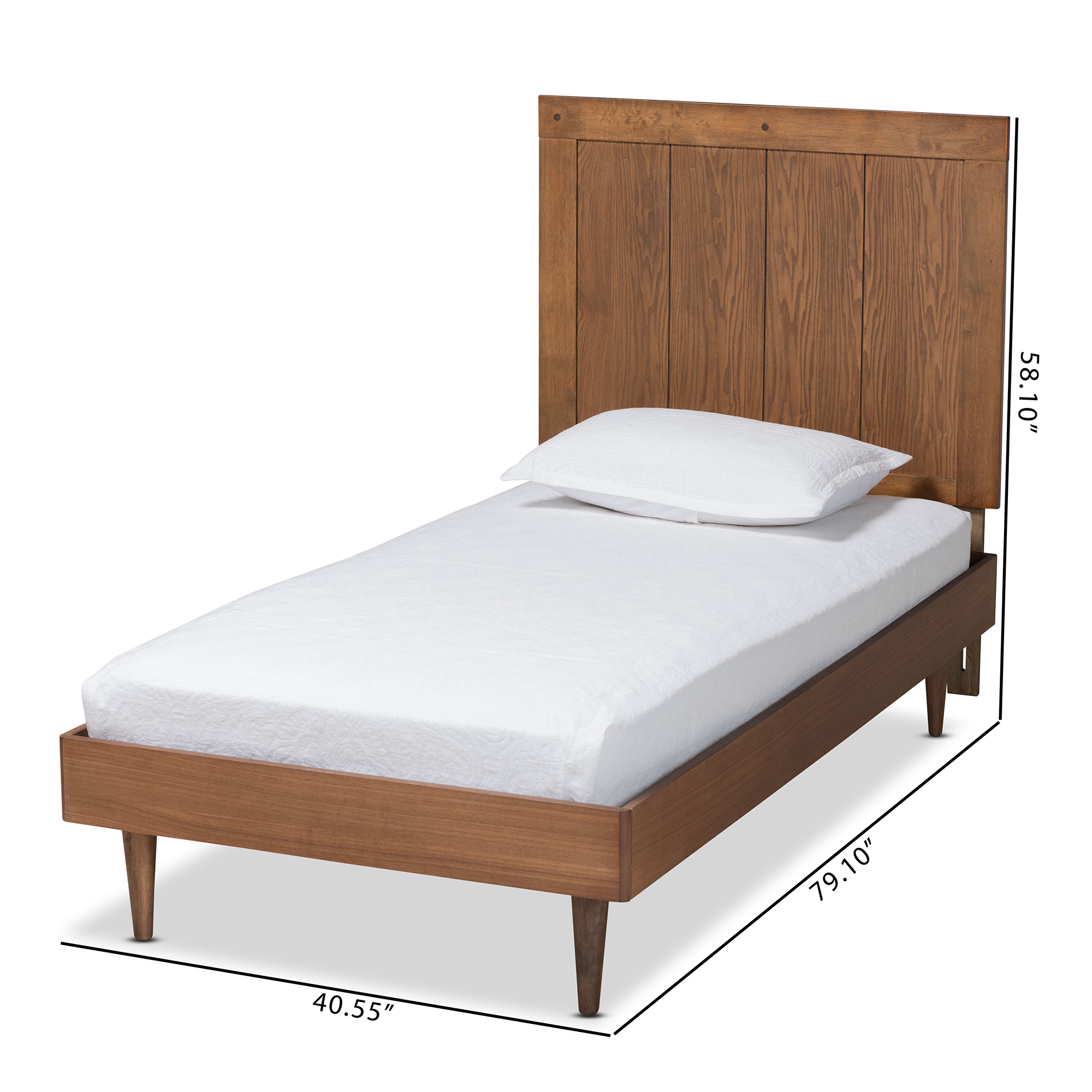 Baxton Studio Nicola Mid-Century Wood Back Support Platform Bed, Twin, Ash Walnut