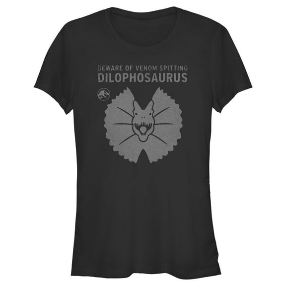Junior's Jurassic World: Dominion Beware Venom Spitting Dilophosaurus Graphic Tee Black Medium