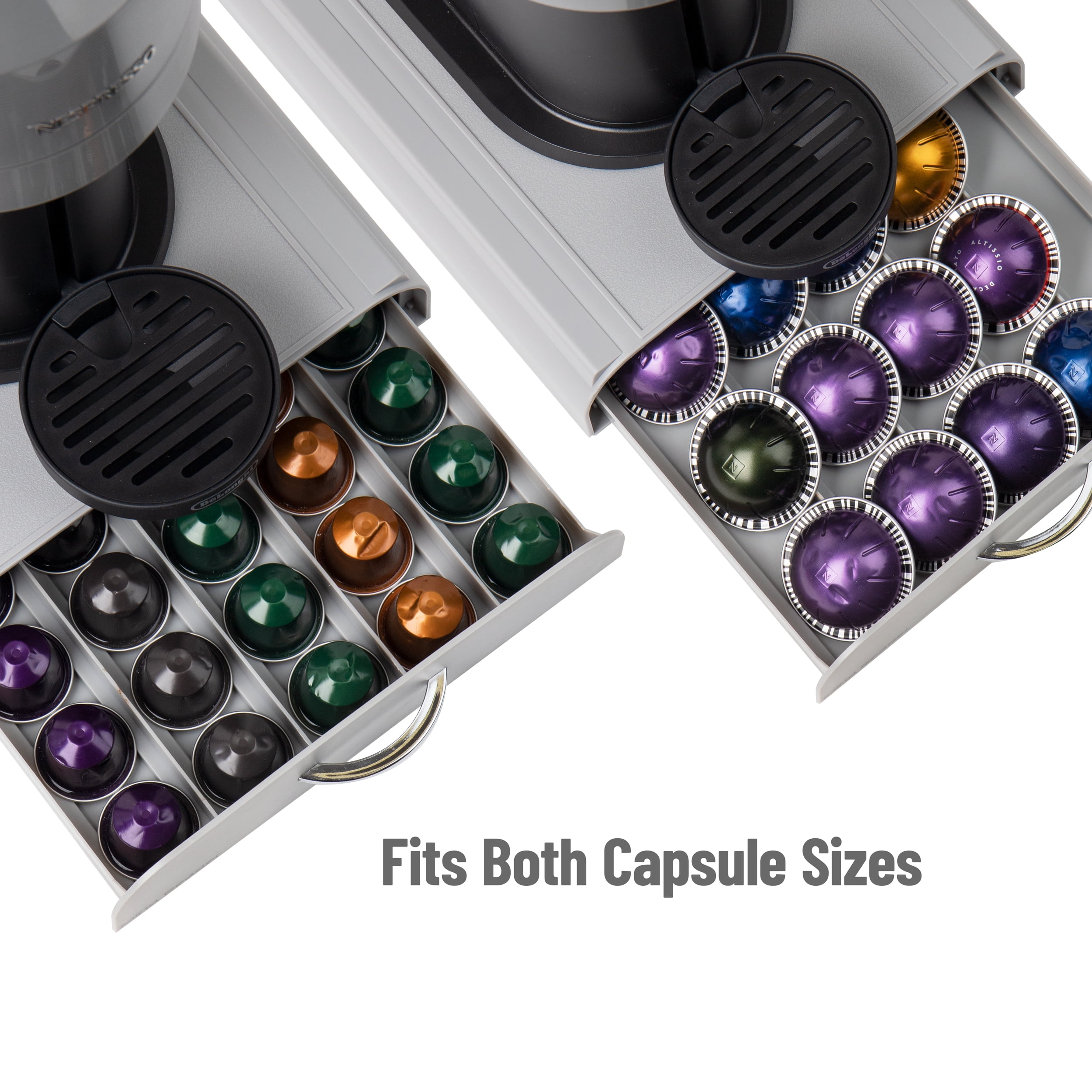 Mind Reader 50 Capacity Single-Serve Coffee Capsule, 24 Capacity Coffee Pod Storage Drawer Organizer, Grey