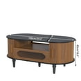 thumbnail image 3 of Fluted Coffee Table with Storage, Oval Coffee Table with Drawer&Sliding Door, Low Small Center Table for Living Room(Black and Walnut), 3 of 10