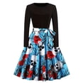 thumbnail image 1 of Robe Formelle pour Femmes Manches Longues Col Rond Robe Élégante Imprimé Halloween Automne Hiver Robe de Soirée, 1 of 6