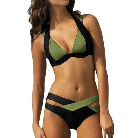 Rigardu Hot Sale!! Women s Bikini Sets High Waisted Crisscross Swimsuit Underwire Ruched Full Coverage Bottom Women s Two Crochet Lace High Waist V Neck Bikini Set Swimsuit Army Green 3Xl